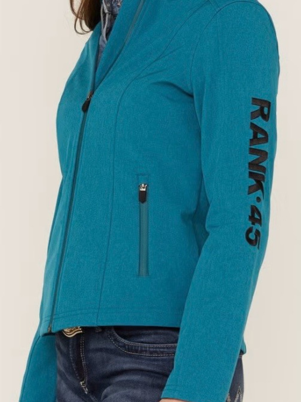 Rank 45 women’s size large soft shell Logo riding Jacket in Teal / Turquoise
